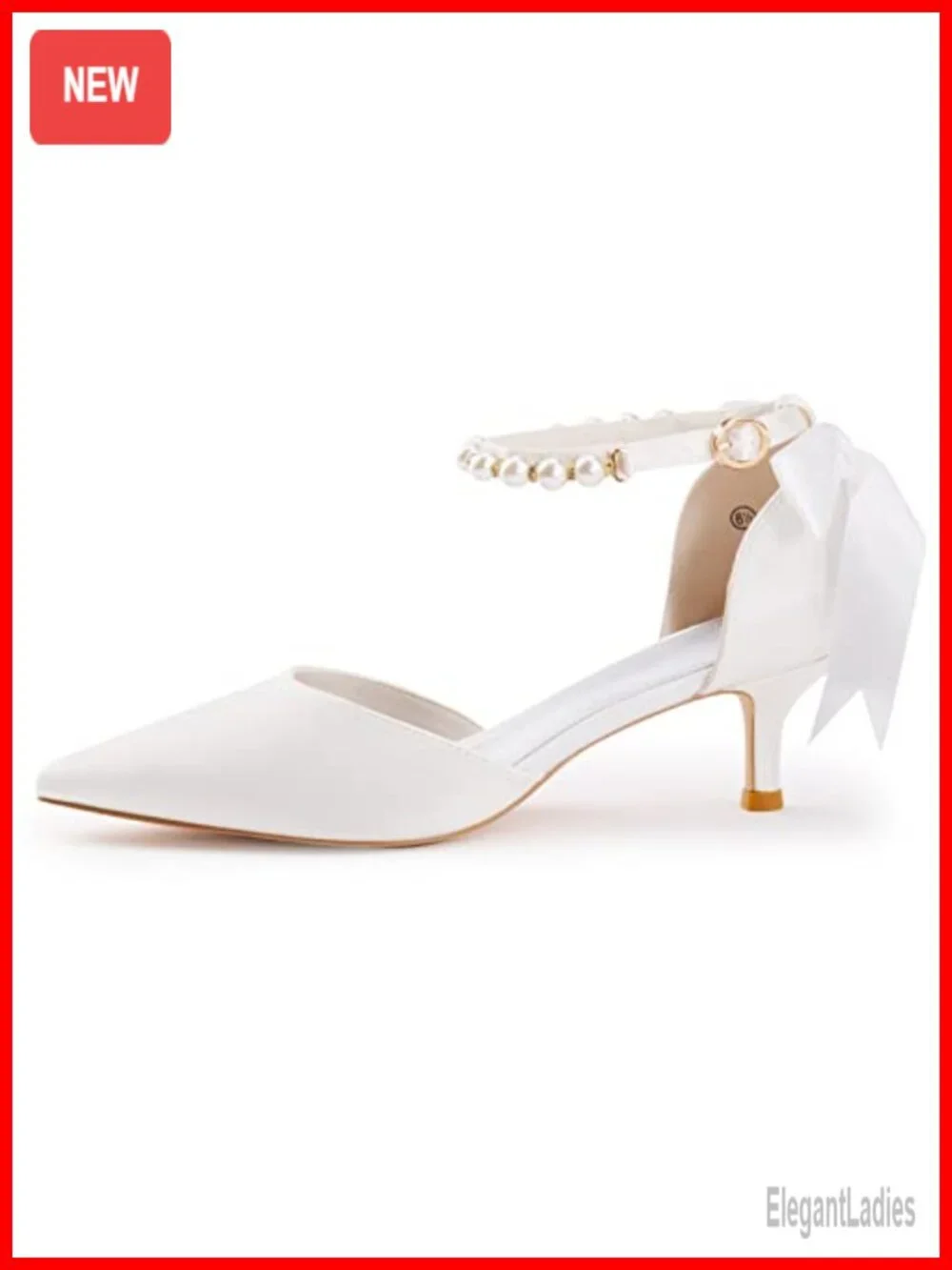 Satin Pearl Ankle Strap Kitten Heel D'Orsay Pumps Pointed Toe Wedding Party